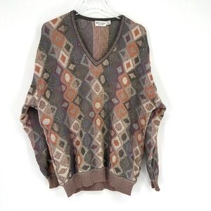 Vtg St. Croix Knits Sweater Mens M Geometric Diamond‎ Grandpa Colorful Biggie